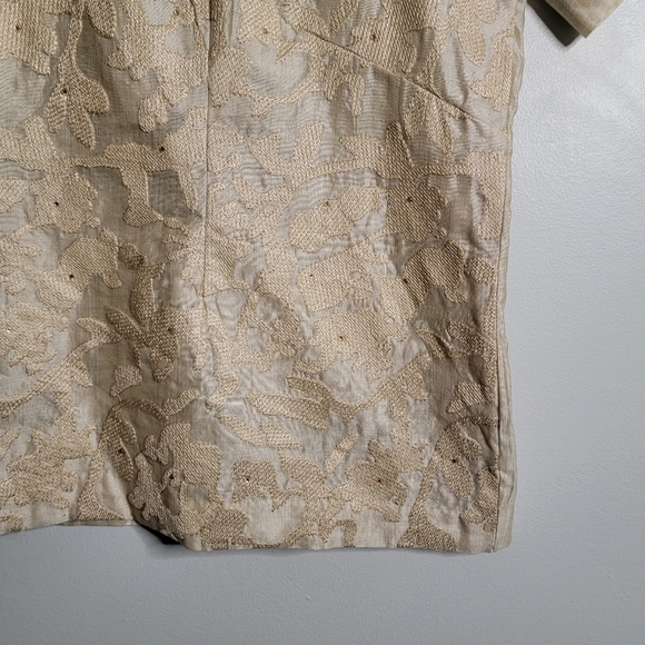 Vintage Large Champagne Elegant Embroidered Shirt - Picture 3 of 10